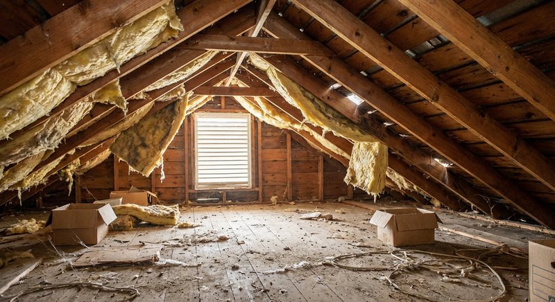 Uninsulated attic showing exposed rafters and air gaps