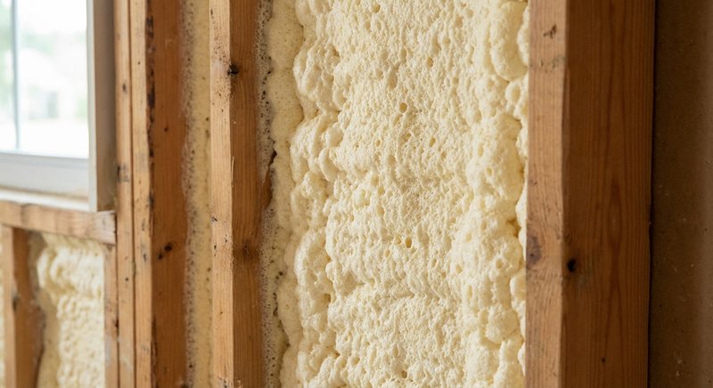 Open cell spray foam insulation installed in wall cavities