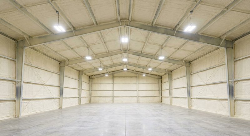 Commercial spray foam insulation in metal building